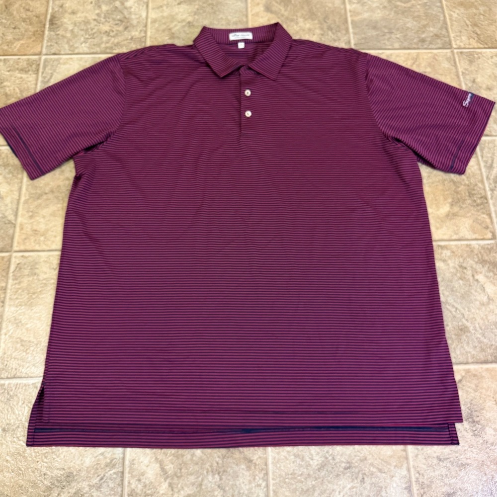 Peter Millar Summer Comfort Mens XXL Polo Burgundy Navy Stripe Squire Creek - Picture 4 of 16